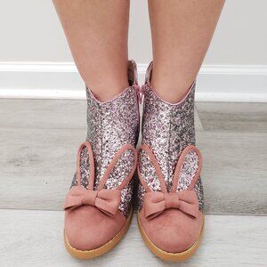 NWOT Rabbit Bunny Ears Glitter Ankle Boots Pink Rose Kawaii Cute Sparkly Bling